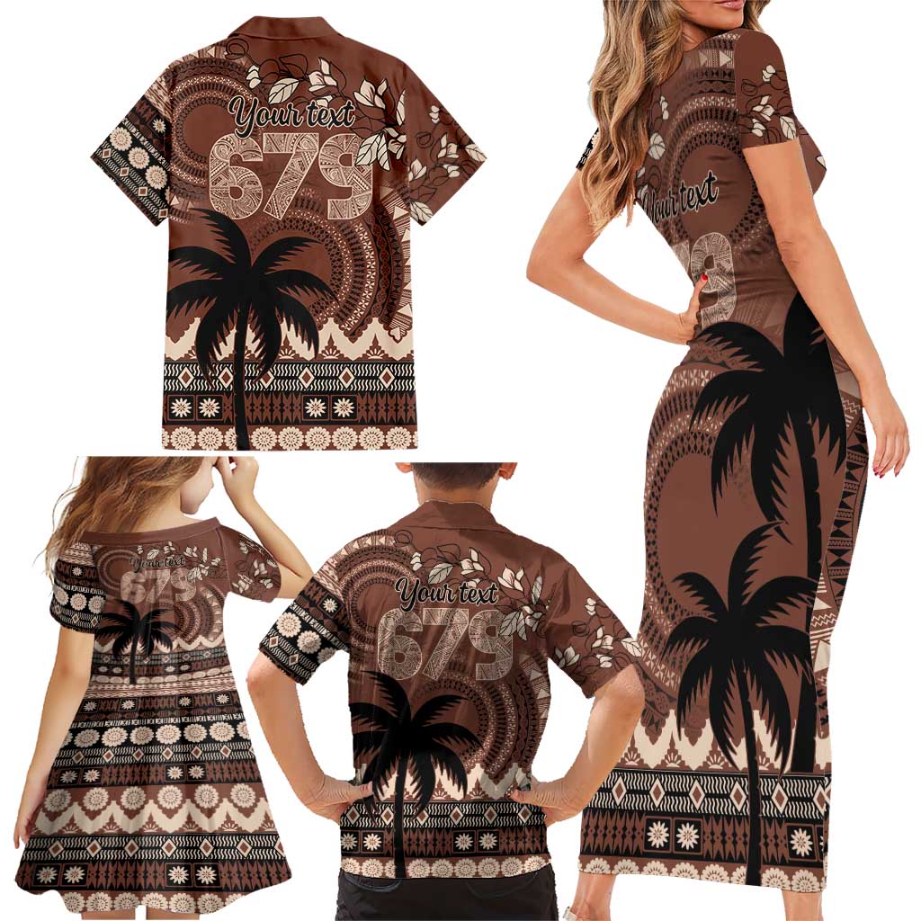 Personalised Bula Fiji 679 Family Matching Short Sleeve Bodycon Dress and Hawaiian Shirt Fijian Tagimoucia Masi Tapa Art LT9 - Polynesian Pride