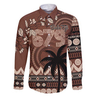 Personalised Bula Fiji 679 Family Matching Summer Maxi Dress and Hawaiian Shirt Fijian Tagimoucia Masi Tapa Art LT9 Dad's Shirt - Long Sleeve Brown - Polynesian Pride