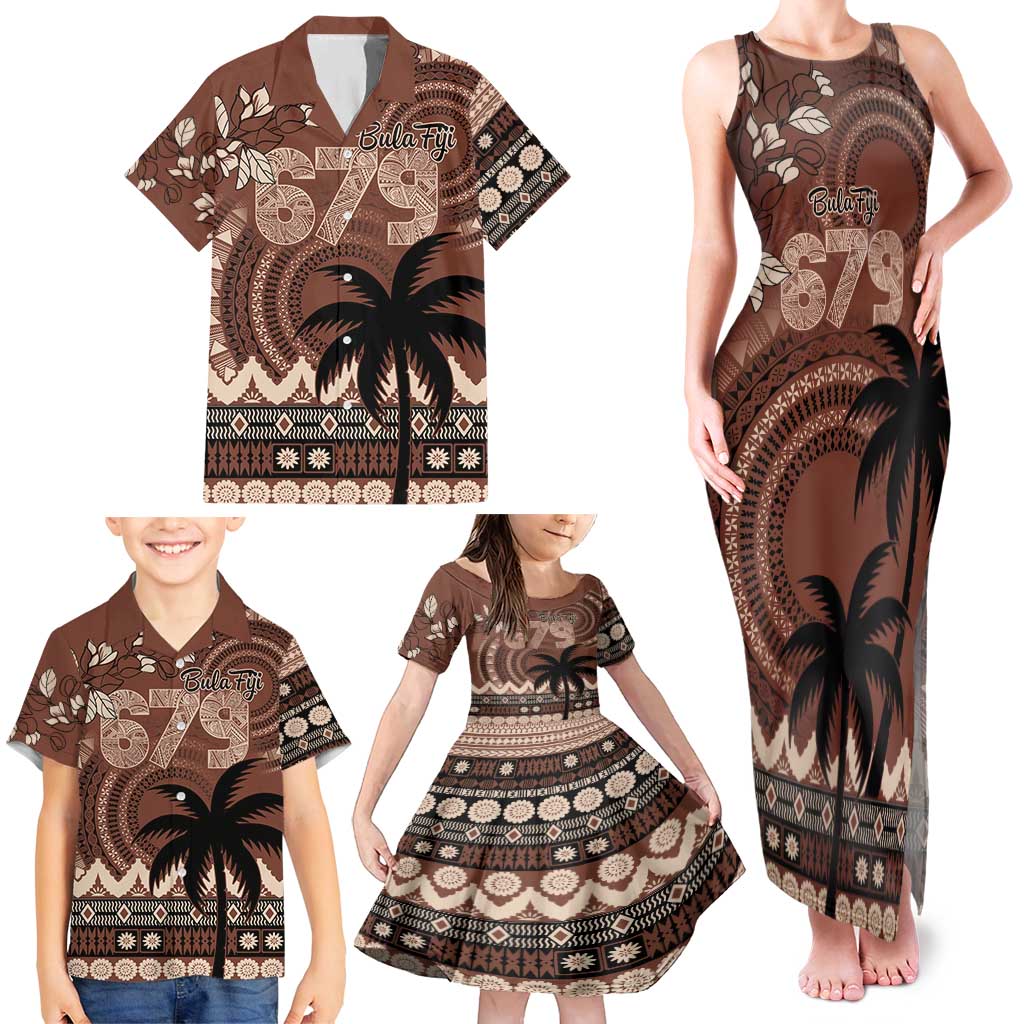 Personalised Bula Fiji 679 Family Matching Tank Maxi Dress and Hawaiian Shirt Fijian Tagimoucia Masi Tapa Art LT9 - Polynesian Pride
