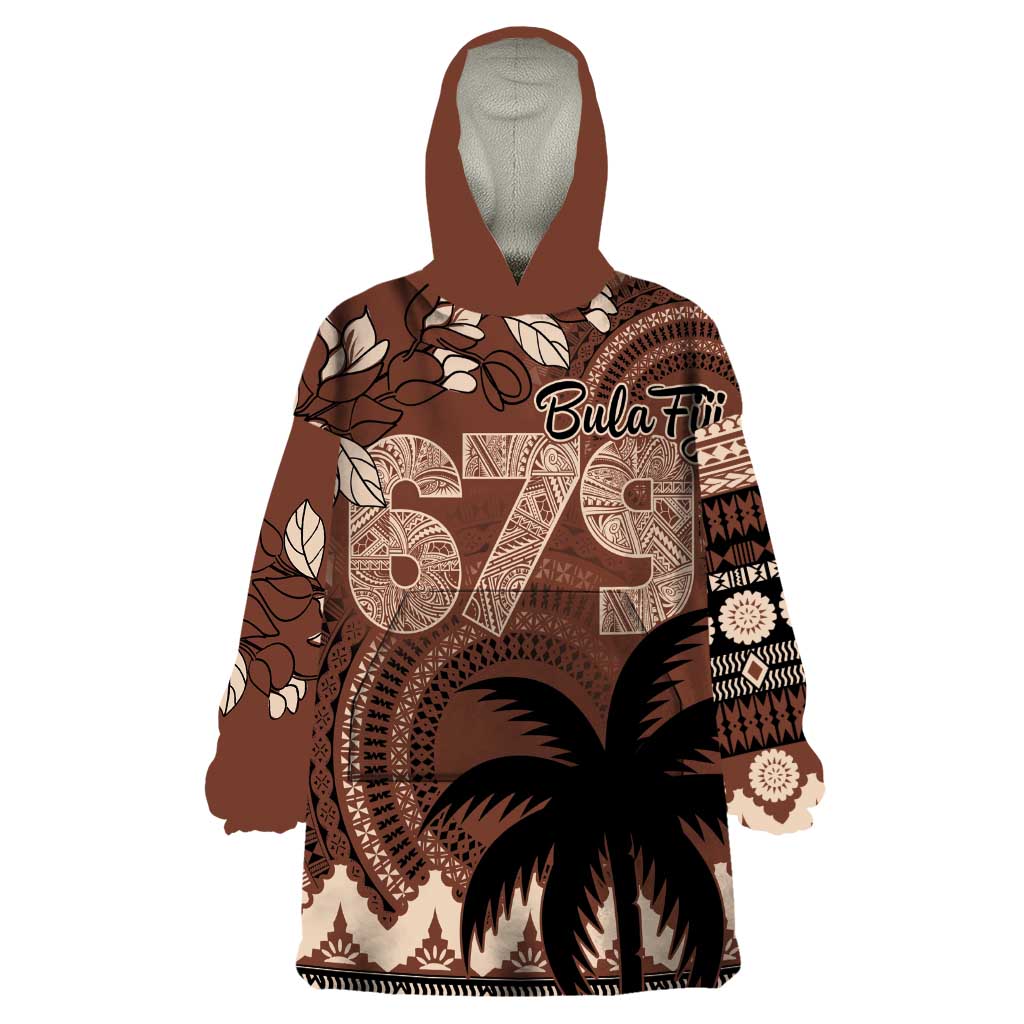 Personalised Bula Fiji 679 Wearable Blanket Hoodie Fijian Tagimoucia Masi Tapa Art LT9 One Size Brown - Polynesian Pride