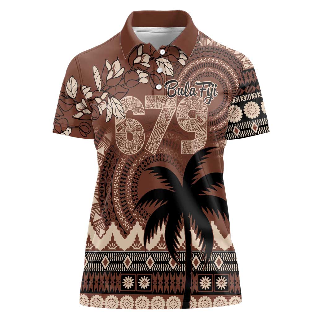 Personalised Bula Fiji 679 Women Polo Shirt Fijian Tagimoucia Masi Tapa Art LT9 Female Brown - Polynesian Pride