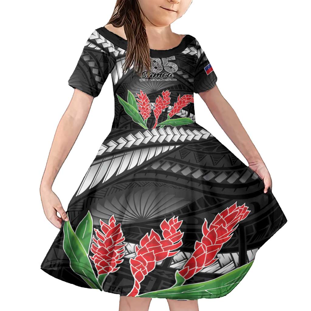 Personalised Samoa 685 Family Matching Long Sleeve Bodycon Dress and Hawaiian Shirt Teuila Flower With Black Samoan Tattoo LT9 Daughter's Dress Black - Polynesian Pride