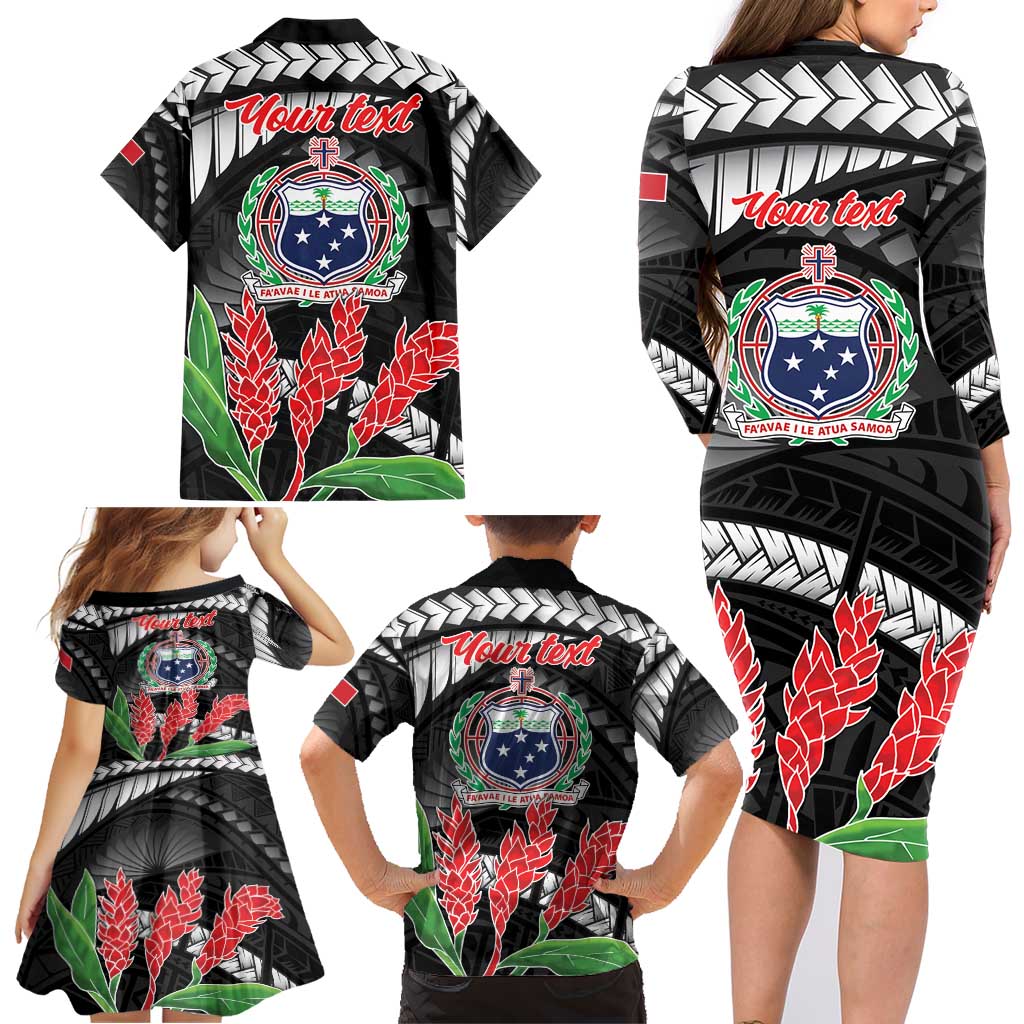 Personalised Samoa 685 Family Matching Long Sleeve Bodycon Dress and Hawaiian Shirt Teuila Flower With Black Samoan Tattoo LT9 - Polynesian Pride