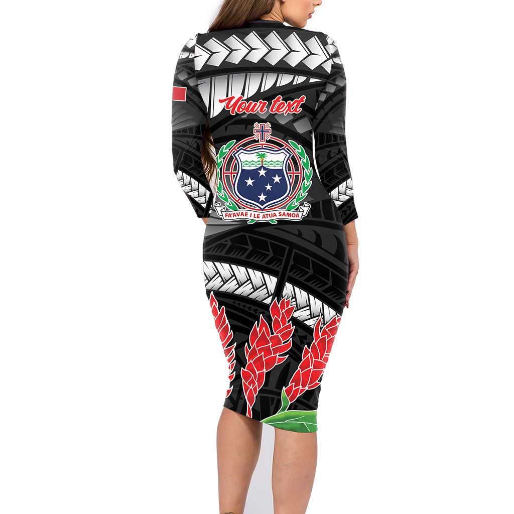 Personalised Samoa 685 Family Matching Long Sleeve Bodycon Dress and Hawaiian Shirt Teuila Flower With Black Samoan Tattoo LT9 - Polynesian Pride