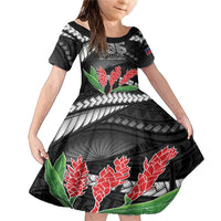 Personalised Samoa 685 Family Matching Mermaid Dress and Hawaiian Shirt Teuila Flower With Black Samoan Tattoo LT9 Daughter's Dress Black - Polynesian Pride