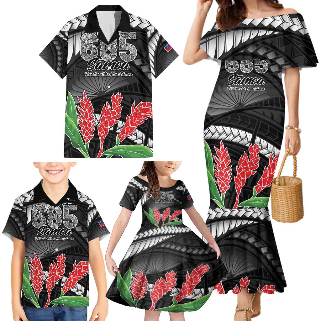 Personalised Samoa 685 Family Matching Mermaid Dress and Hawaiian Shirt Teuila Flower With Black Samoan Tattoo LT9 - Polynesian Pride