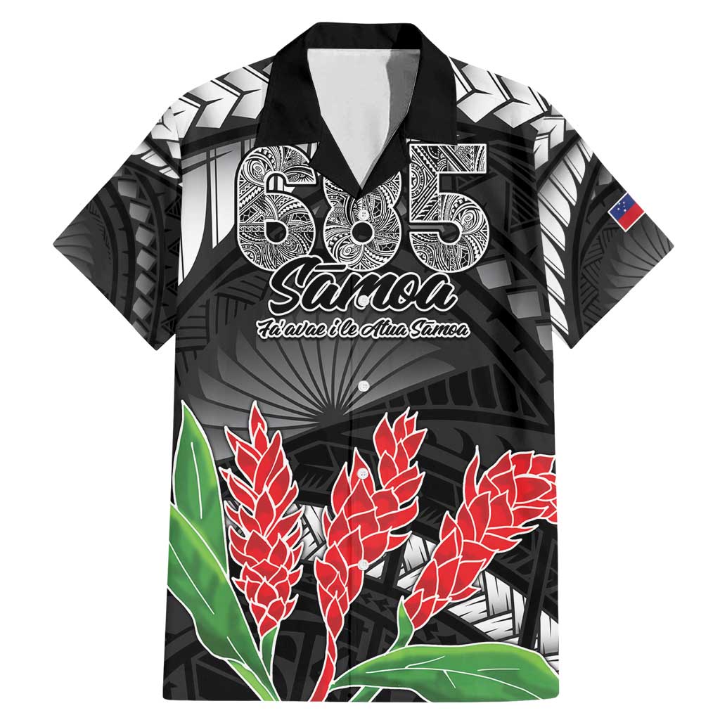 Personalised Samoa 685 Family Matching Mermaid Dress and Hawaiian Shirt Teuila Flower With Black Samoan Tattoo LT9 Dad's Shirt - Short Sleeve Black - Polynesian Pride