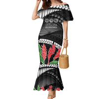 Personalised Samoa 685 Family Matching Mermaid Dress and Hawaiian Shirt Teuila Flower With Black Samoan Tattoo LT9 Mom's Dress Black - Polynesian Pride