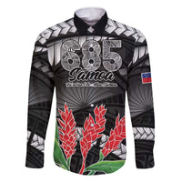 Personalised Samoa 685 Family Matching Off The Shoulder Long Sleeve Dress and Hawaiian Shirt Teuila Flower With Black Samoan Tattoo LT9 Dad's Shirt - Long Sleeve Black - Polynesian Pride