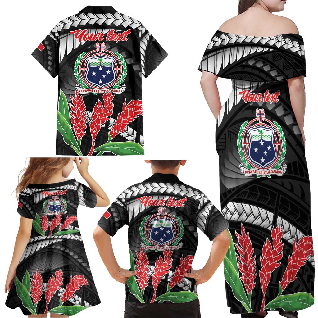 Personalised Samoa 685 Family Matching Off Shoulder Maxi Dress and Hawaiian Shirt Teuila Flower With Black Samoan Tattoo LT9 - Polynesian Pride