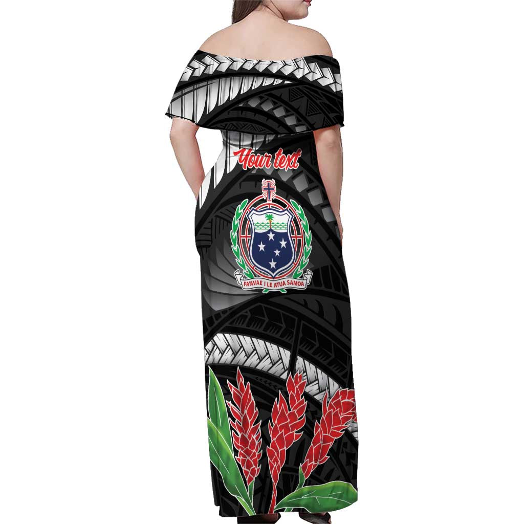 Personalised Samoa 685 Family Matching Off Shoulder Maxi Dress and Hawaiian Shirt Teuila Flower With Black Samoan Tattoo LT9 - Polynesian Pride
