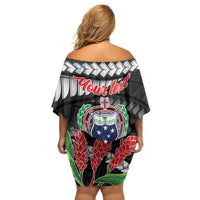 Personalised Samoa 685 Family Matching Off Shoulder Short Dress and Hawaiian Shirt Teuila Flower With Black Samoan Tattoo LT9 - Polynesian Pride