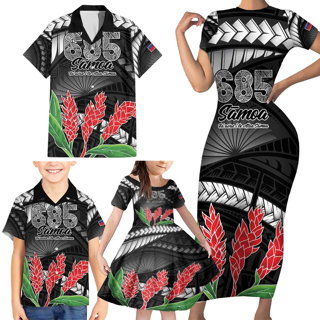 Personalised Samoa 685 Family Matching Short Sleeve Bodycon Dress and Hawaiian Shirt Teuila Flower With Black Samoan Tattoo LT9 - Polynesian Pride