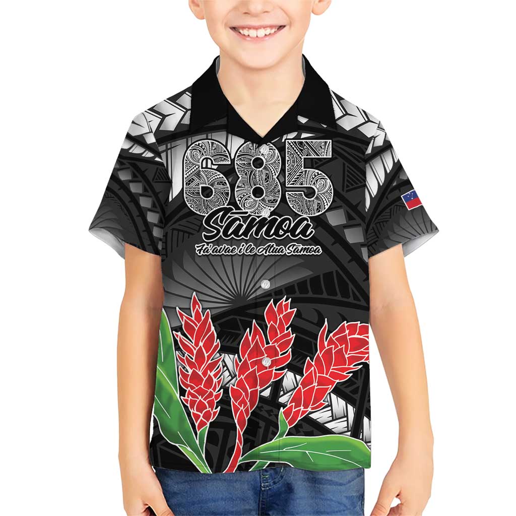 Personalised Samoa 685 Family Matching Short Sleeve Bodycon Dress and Hawaiian Shirt Teuila Flower With Black Samoan Tattoo LT9 Son's Shirt Black - Polynesian Pride