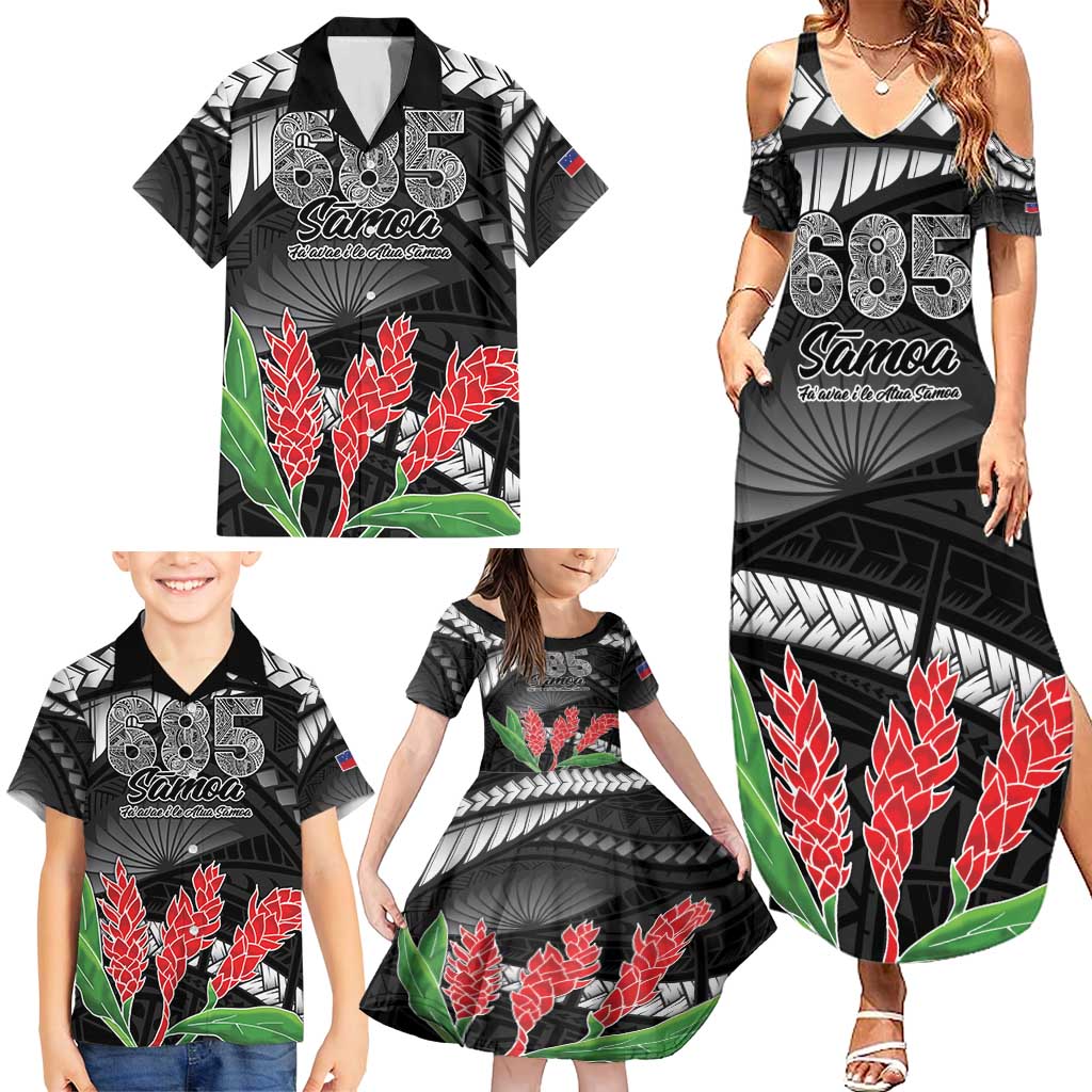 Personalised Samoa 685 Family Matching Summer Maxi Dress and Hawaiian Shirt Teuila Flower With Black Samoan Tattoo LT9 - Polynesian Pride