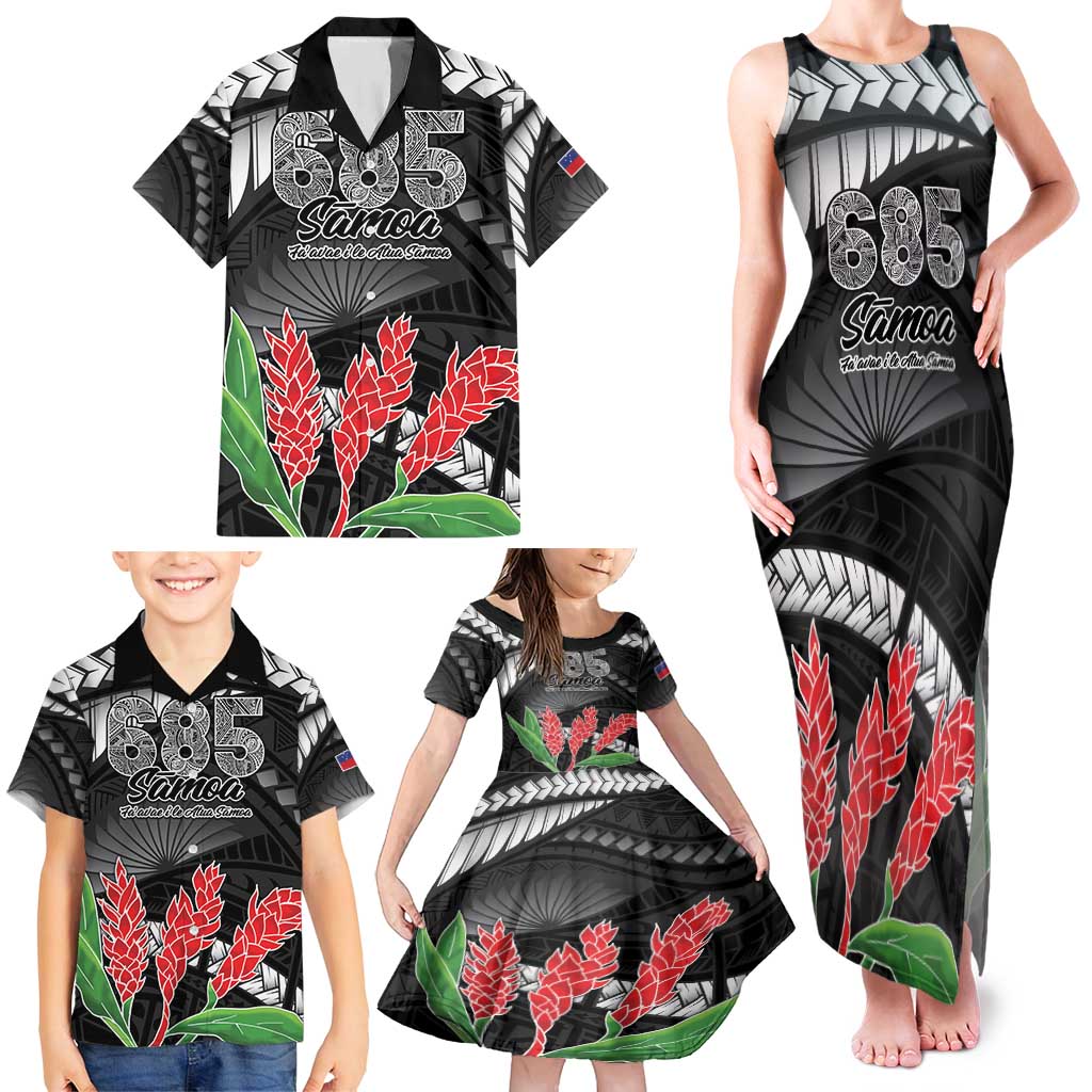 Personalised Samoa 685 Family Matching Tank Maxi Dress and Hawaiian Shirt Teuila Flower With Black Samoan Tattoo LT9 - Polynesian Pride