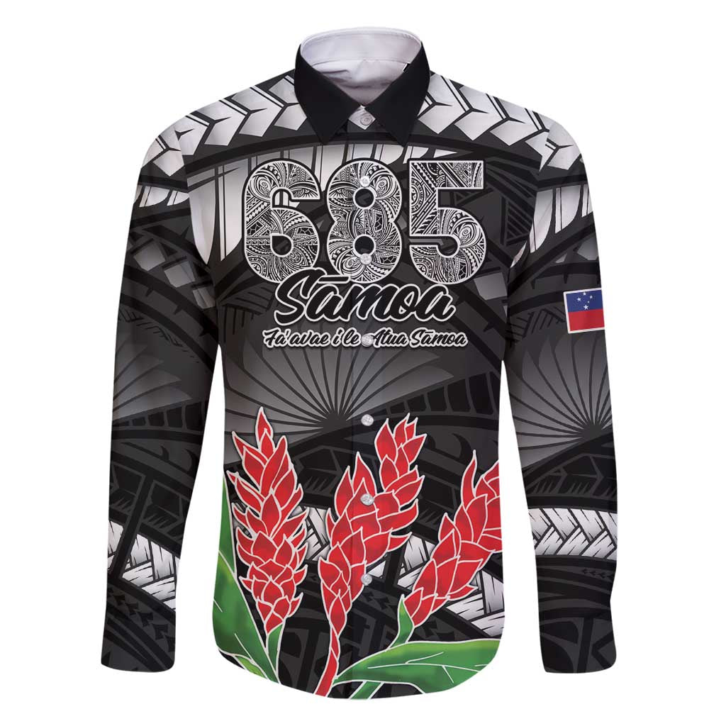 Personalised Samoa 685 Family Matching Tank Maxi Dress and Hawaiian Shirt Teuila Flower With Black Samoan Tattoo LT9 Dad's Shirt - Long Sleeve Black - Polynesian Pride