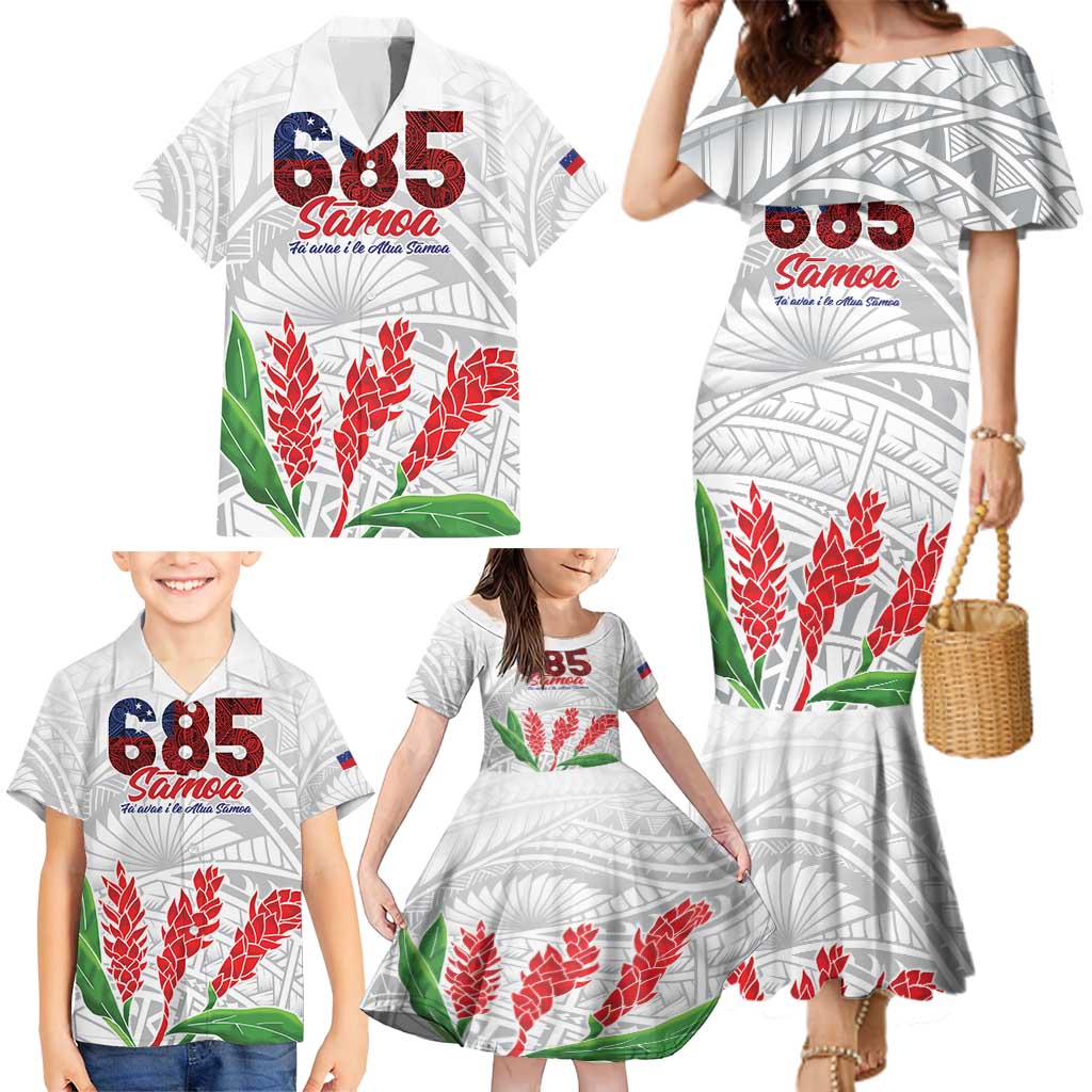 Personalised Samoa 685 Family Matching Mermaid Dress and Hawaiian Shirt Teuila Flower With White Samoan Tattoo LT9 - Polynesian Pride