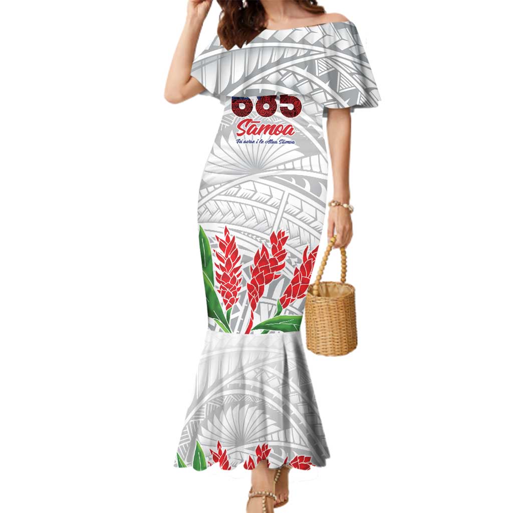 Personalised Samoa 685 Family Matching Mermaid Dress and Hawaiian Shirt Teuila Flower With White Samoan Tattoo LT9 Mom's Dress White - Polynesian Pride