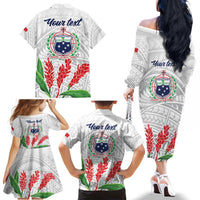 Personalised Samoa 685 Family Matching Off The Shoulder Long Sleeve Dress and Hawaiian Shirt Teuila Flower With White Samoan Tattoo LT9 - Polynesian Pride
