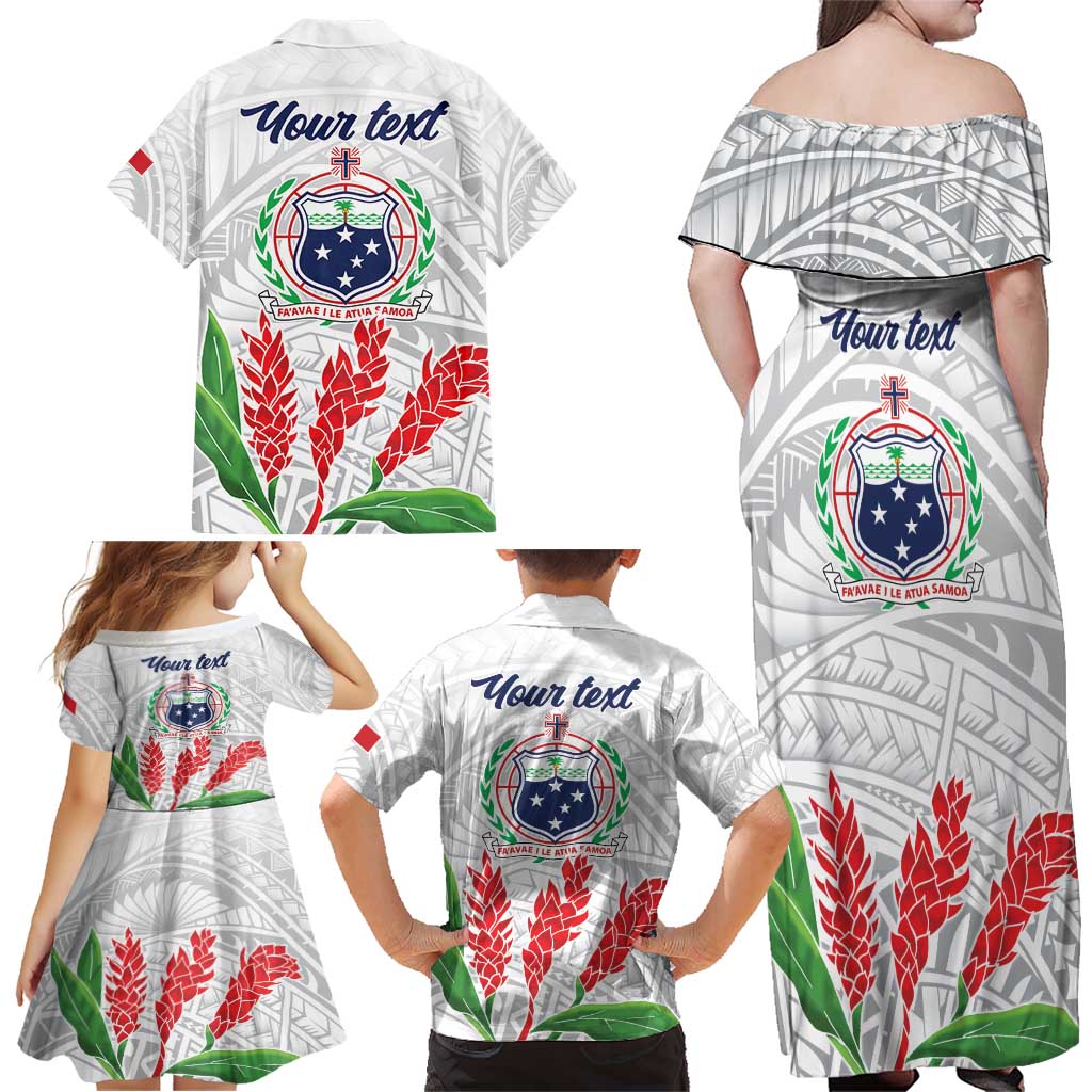 Personalised Samoa 685 Family Matching Off Shoulder Maxi Dress and Hawaiian Shirt Teuila Flower With White Samoan Tattoo LT9 - Polynesian Pride