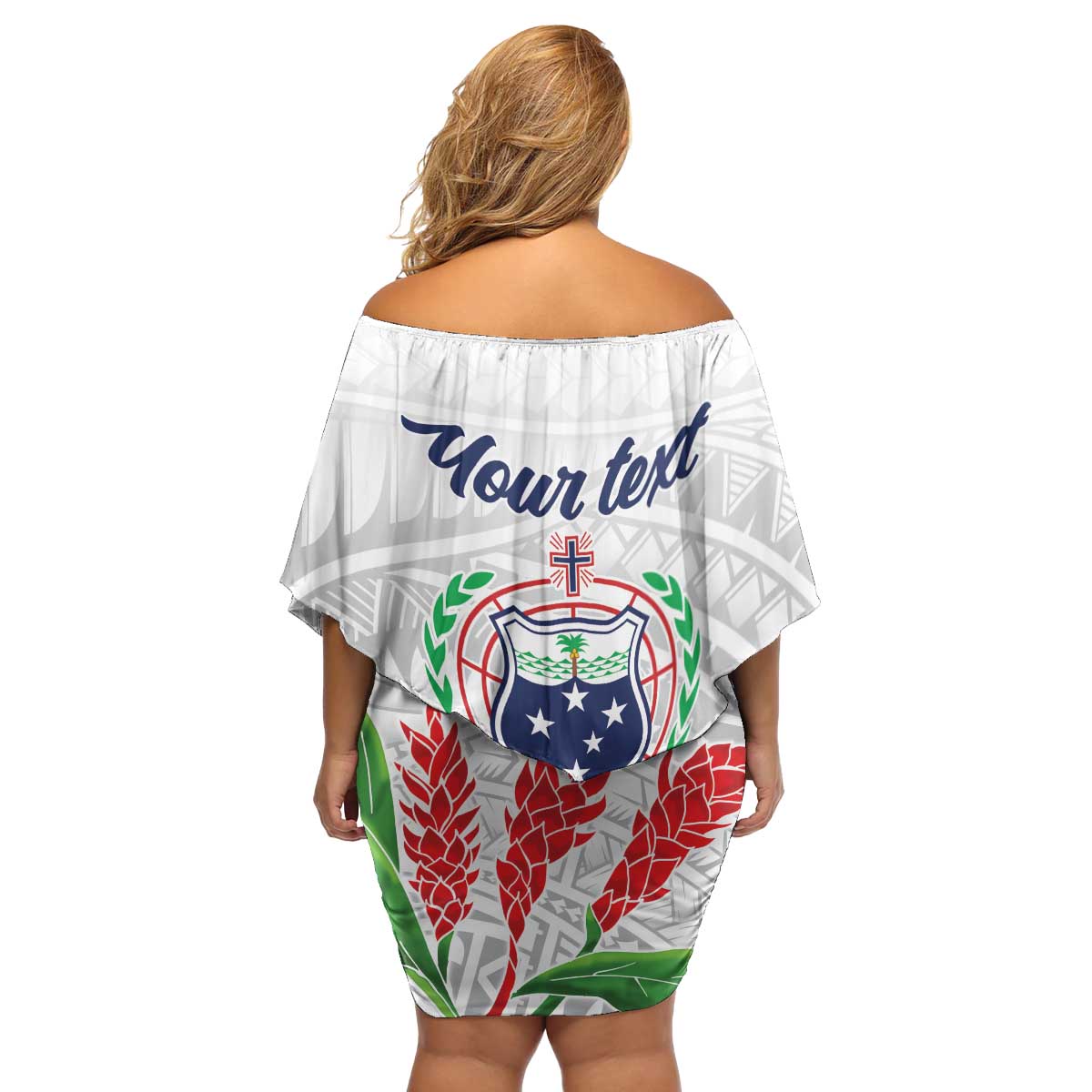 Personalised Samoa 685 Family Matching Off Shoulder Short Dress and Hawaiian Shirt Teuila Flower With White Samoan Tattoo LT9 - Polynesian Pride