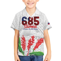 Personalised Samoa 685 Family Matching Off Shoulder Short Dress and Hawaiian Shirt Teuila Flower With White Samoan Tattoo LT9 Son's Shirt White - Polynesian Pride