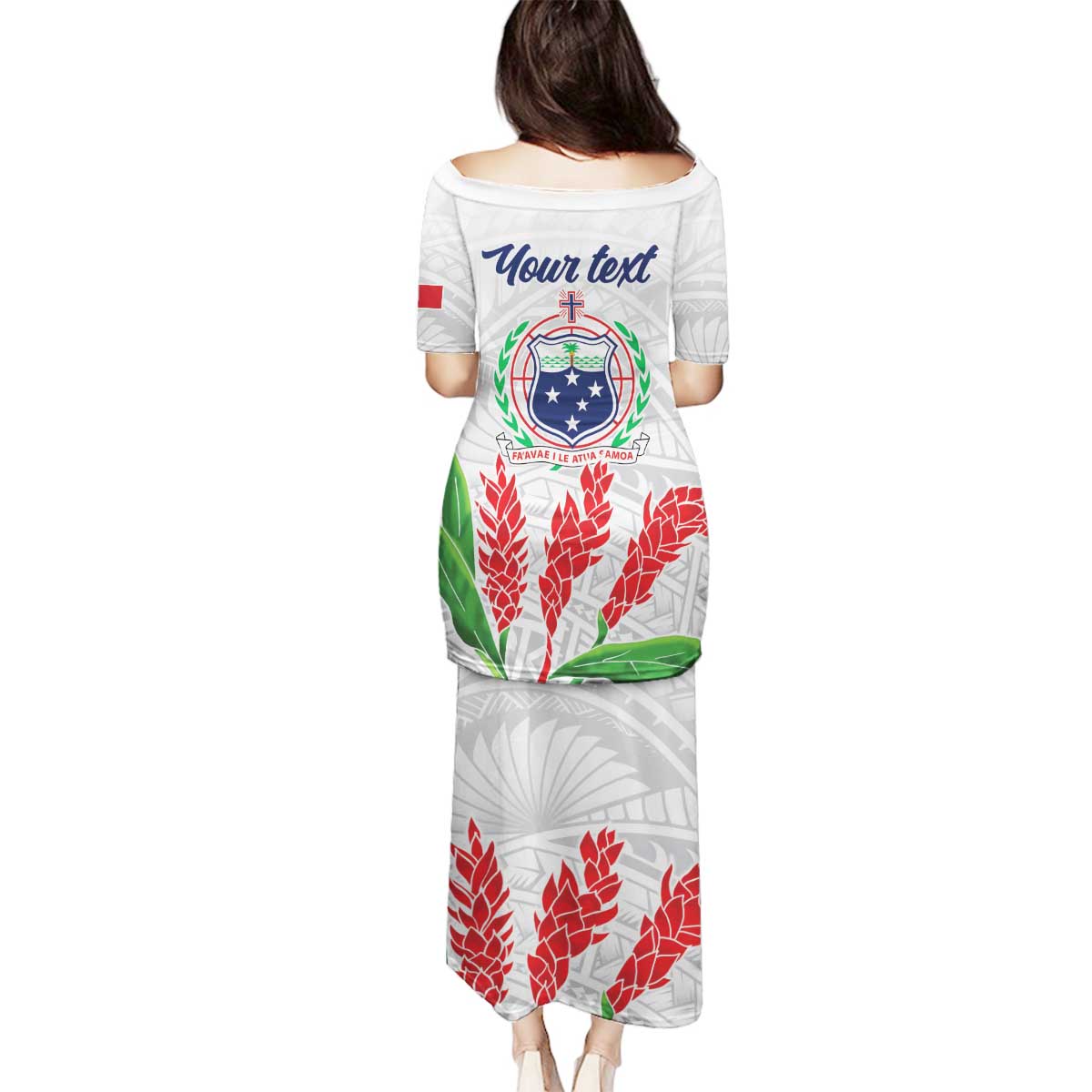 Personalised Samoa 685 Family Matching Puletasi and Hawaiian Shirt Teuila Flower With White Samoan Tattoo