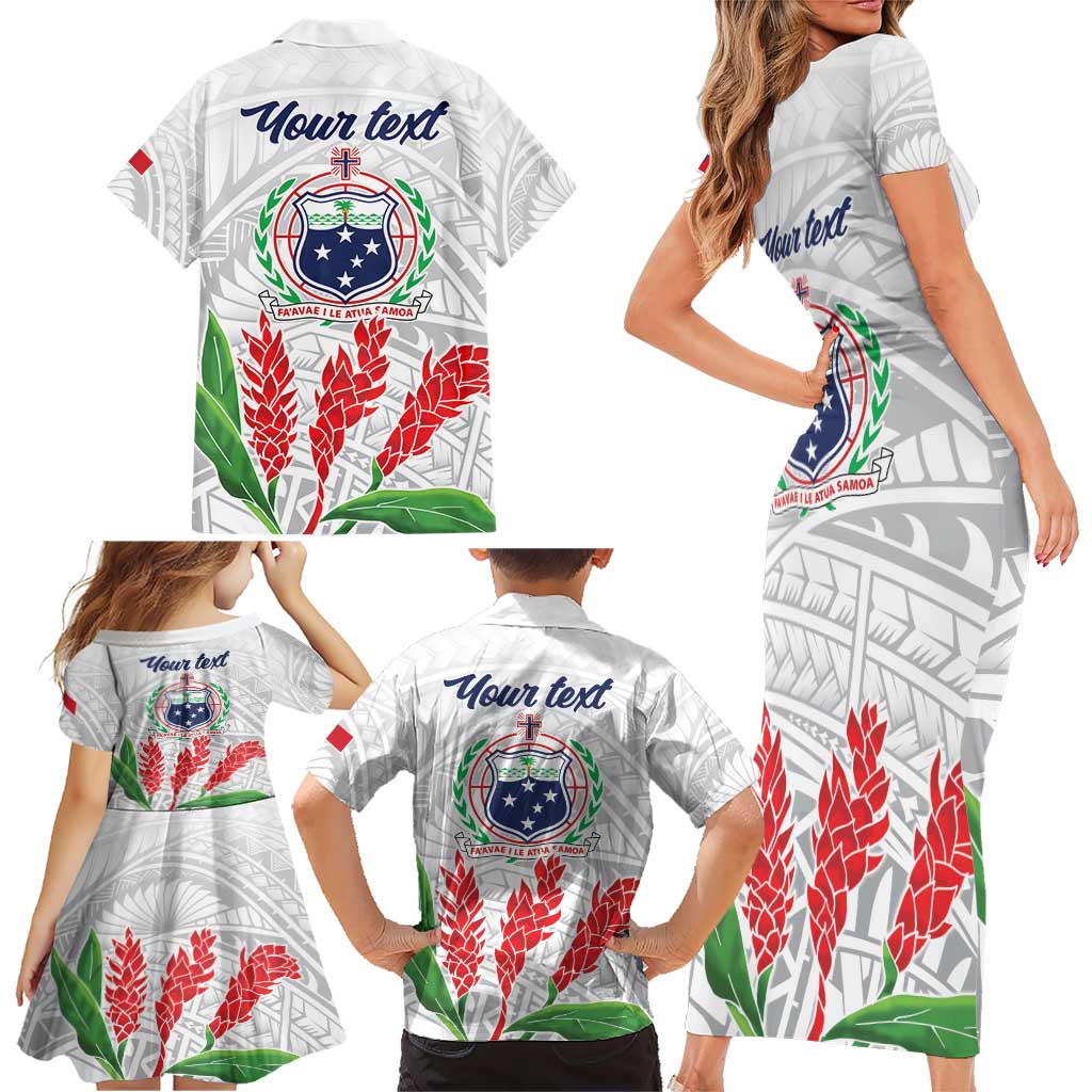 Personalised Samoa 685 Family Matching Short Sleeve Bodycon Dress and Hawaiian Shirt Teuila Flower With White Samoan Tattoo LT9 - Polynesian Pride