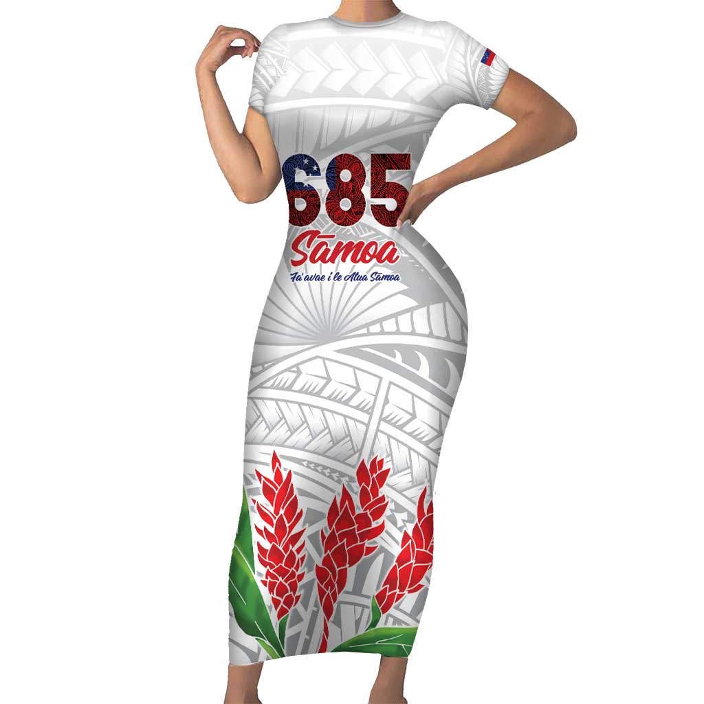 Personalised Samoa 685 Family Matching Short Sleeve Bodycon Dress and Hawaiian Shirt Teuila Flower With White Samoan Tattoo LT9 Mom's Dress White - Polynesian Pride