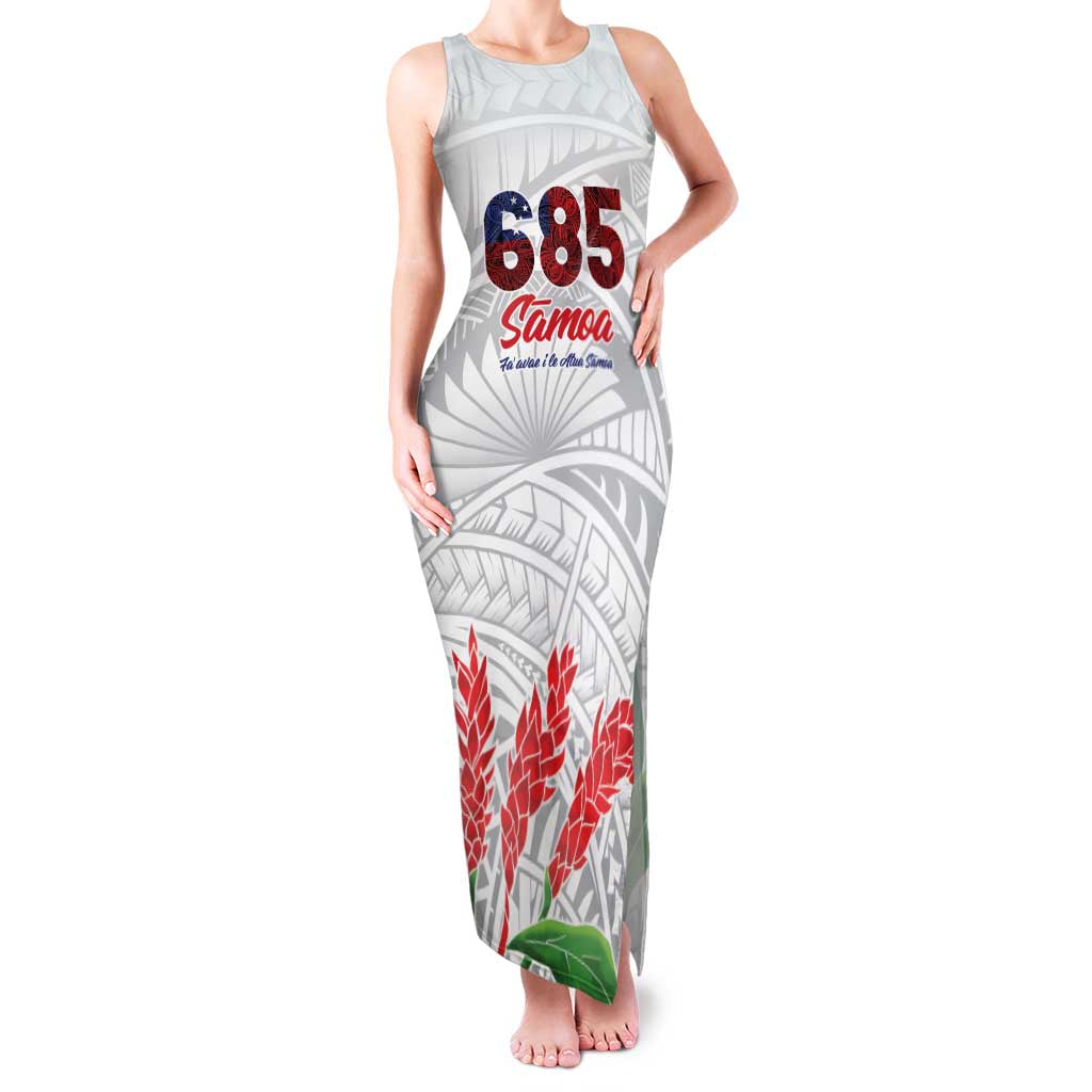 Personalised Samoa 685 Family Matching Tank Maxi Dress and Hawaiian Shirt Teuila Flower With White Samoan Tattoo LT9 Mom's Dress White - Polynesian Pride