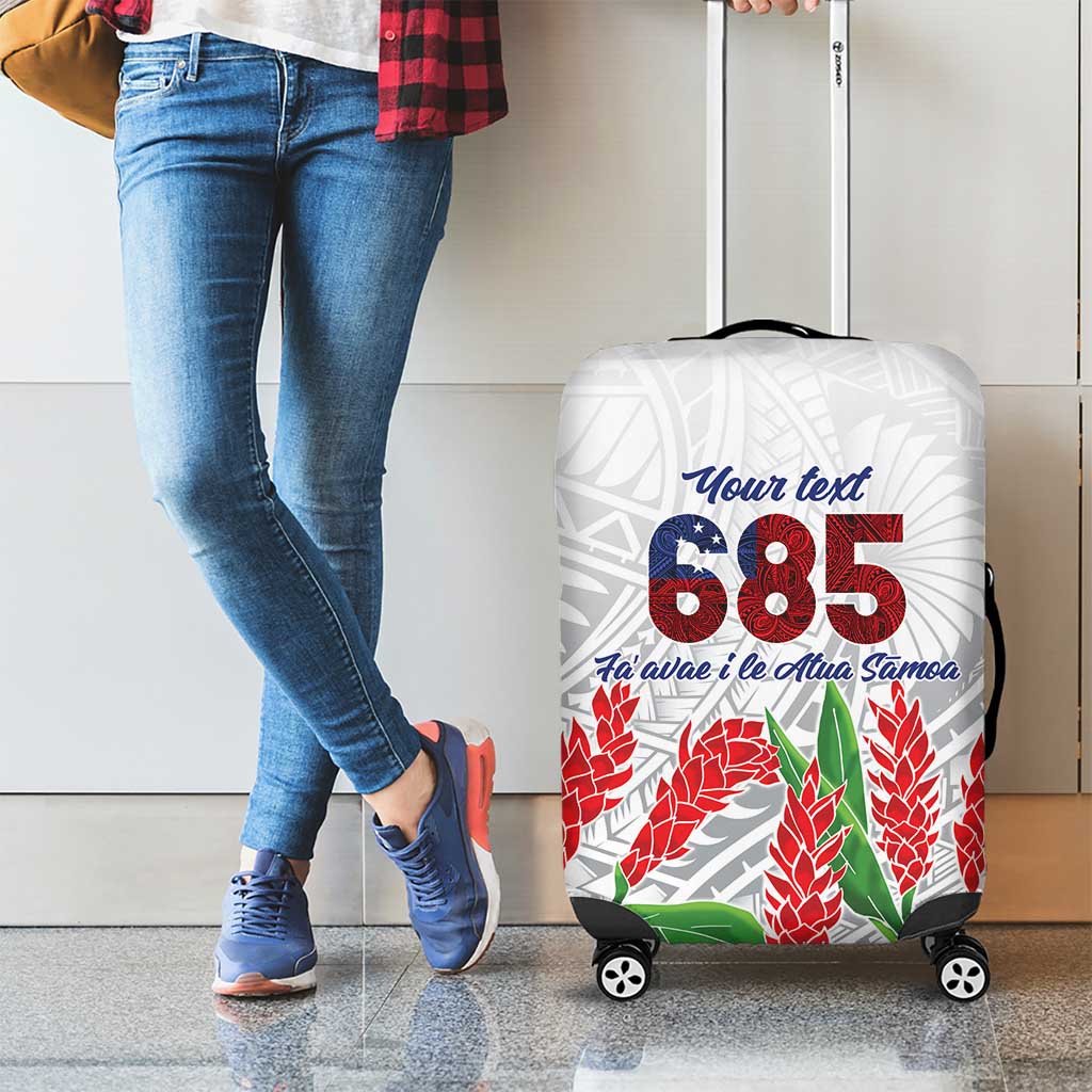 Personalised Samoa 685 Luggage Cover Teuila Flower With White Samoan Tattoo
