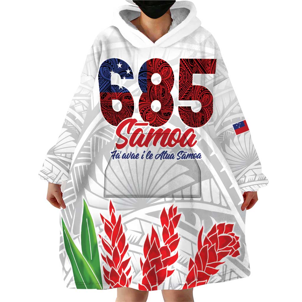 Personalised Samoa 685 Wearable Blanket Hoodie Teuila Flower With White Samoan Tattoo
