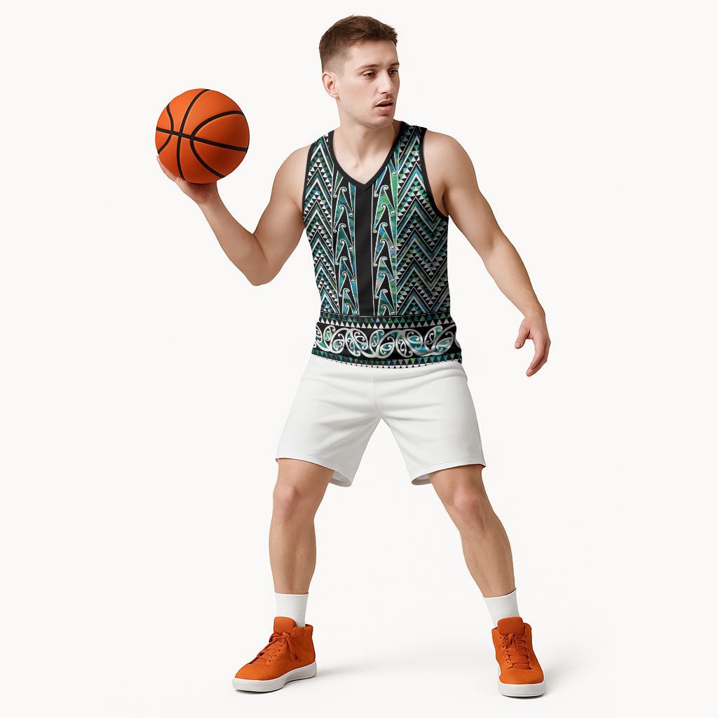 New Zealand Maori Niho Taniwha Basketball Jersey Papua Shell - Mangopare Puhoro Pattern