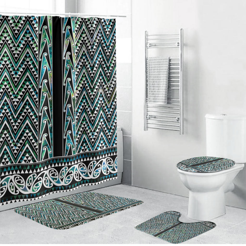 New Zealand Maori Niho Taniwha Bathroom Set Papua Shell - Mangopare Puhoro Pattern LT9 Bathroom Set (4 pcs) Green - Polynesian Pride