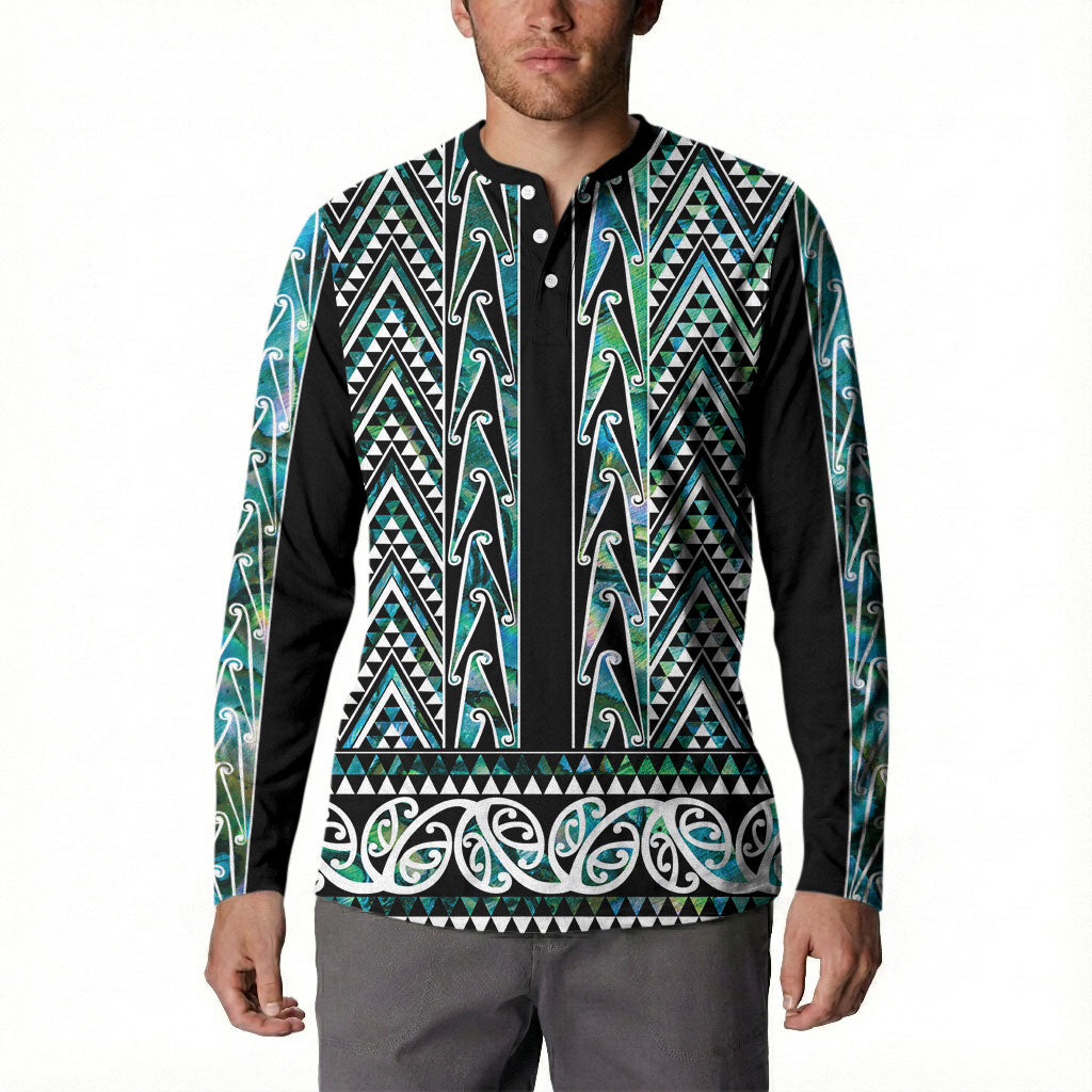 New Zealand Maori Niho Taniwha Button Sweatshirt Papua Shell - Mangopare Puhoro Pattern