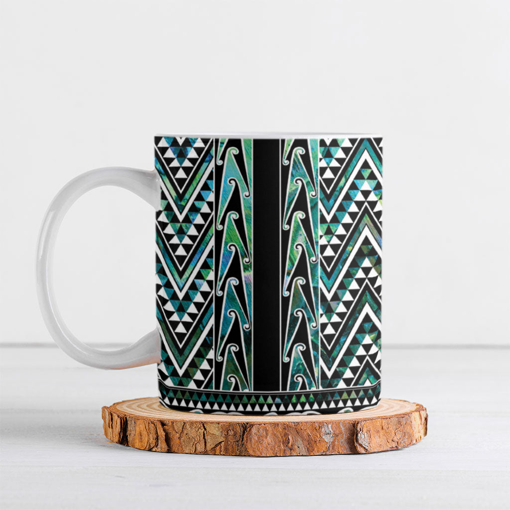 New Zealand Maori Niho Taniwha Ceramic Mug Papua Shell - Mangopare Puhoro Pattern LT9 Green - Polynesian Pride