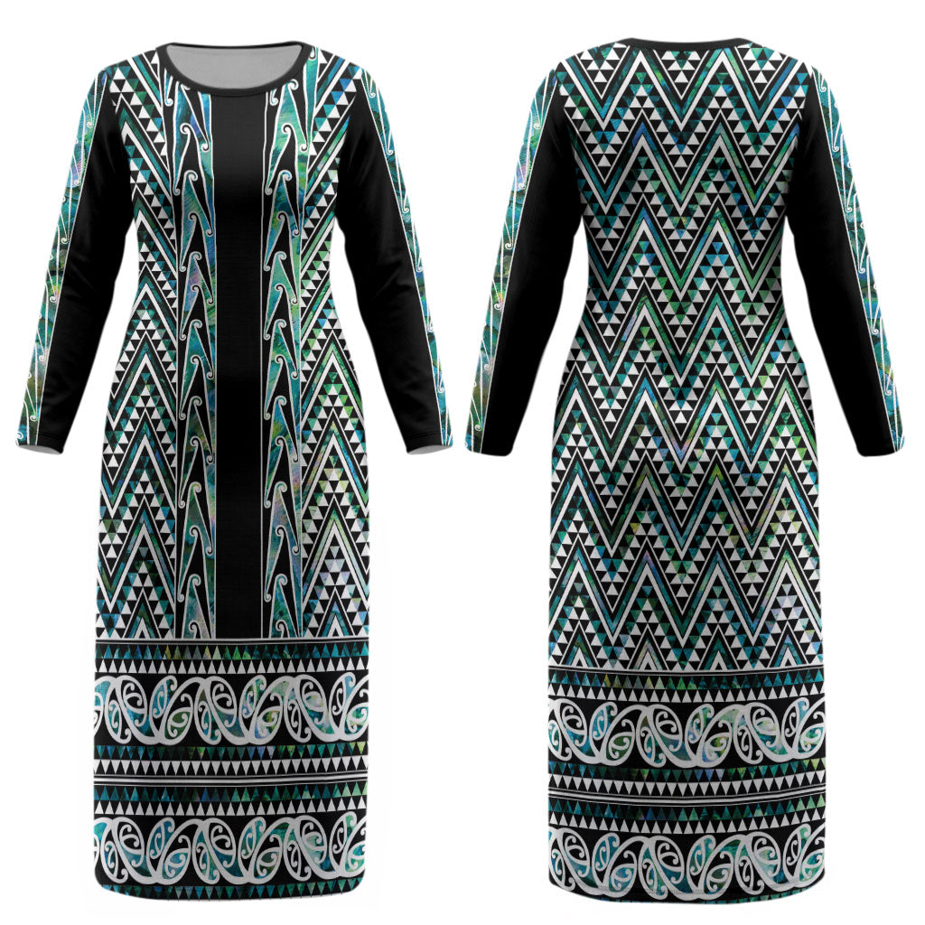 New Zealand Maori Niho Taniwha Couples Matching Long Sleeve Bodycon Dress and Long Sleeve Button Shirt Papua Shell - Mangopare Puhoro Pattern LT9 - Polynesian Pride