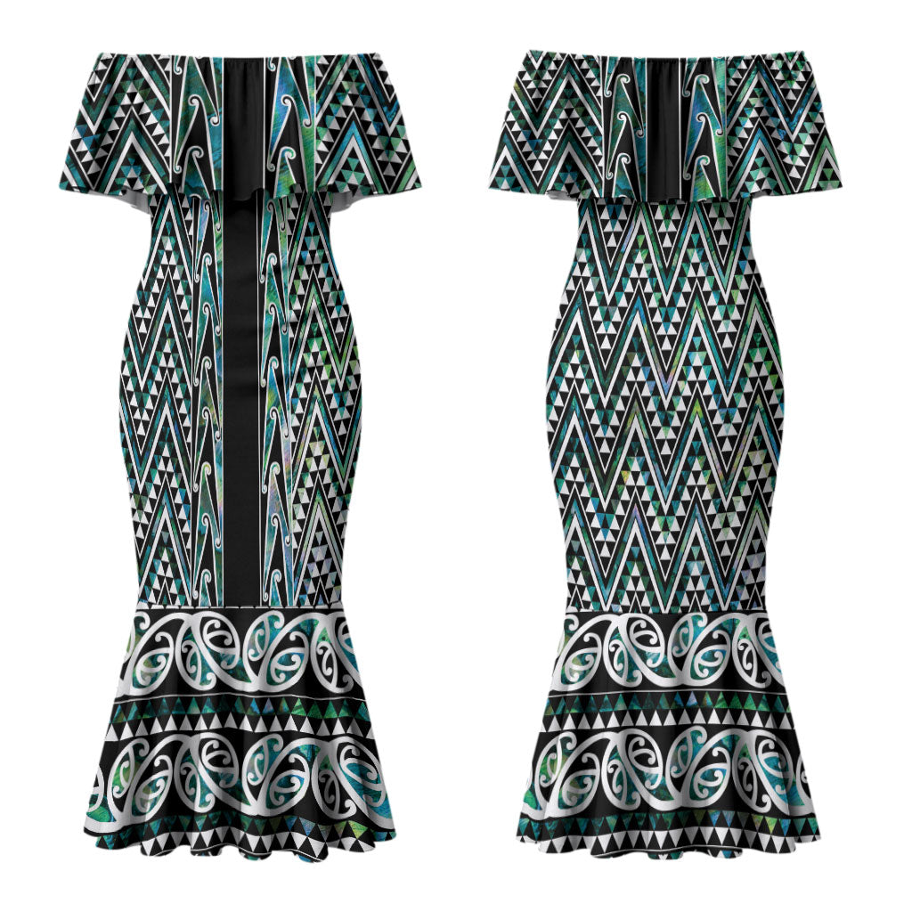 New Zealand Maori Niho Taniwha Couples Matching Mermaid Dress and Hawaiian Shirt Papua Shell - Mangopare Puhoro Pattern LT9 - Polynesian Pride