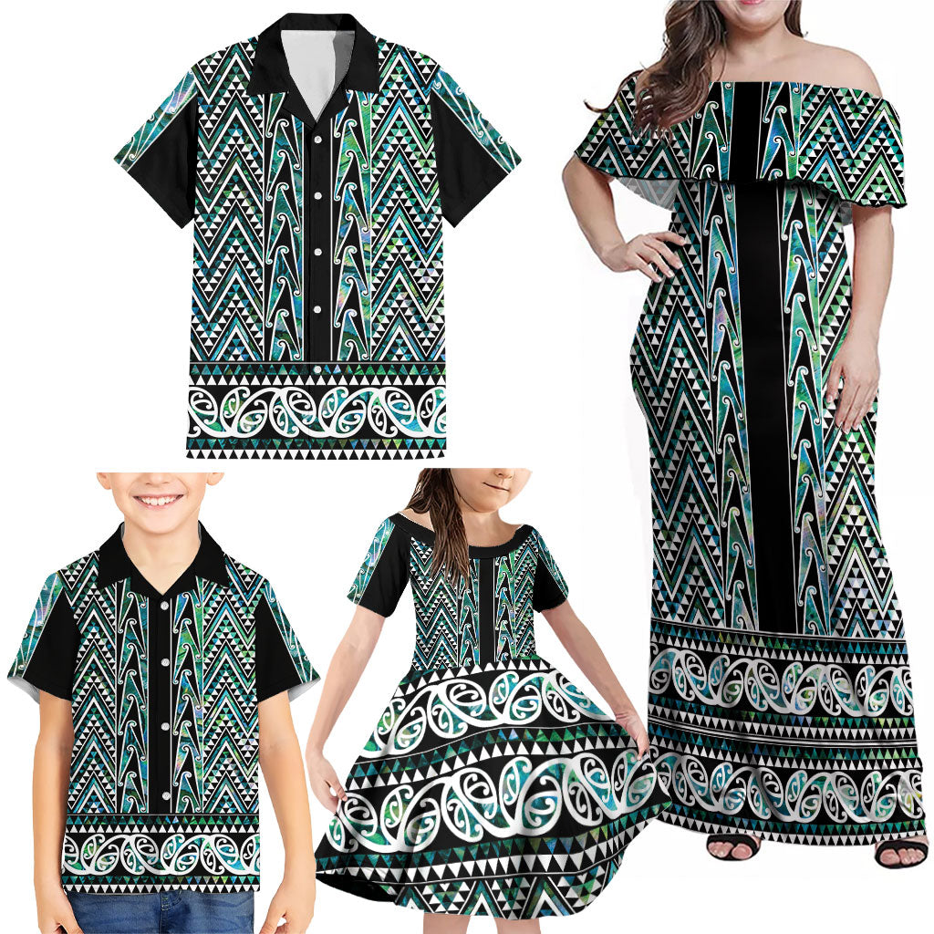 New Zealand Maori Niho Taniwha Family Matching Off Shoulder Maxi Dress and Hawaiian Shirt Papua Shell - Mangopare Puhoro Pattern LT9 - Polynesian Pride