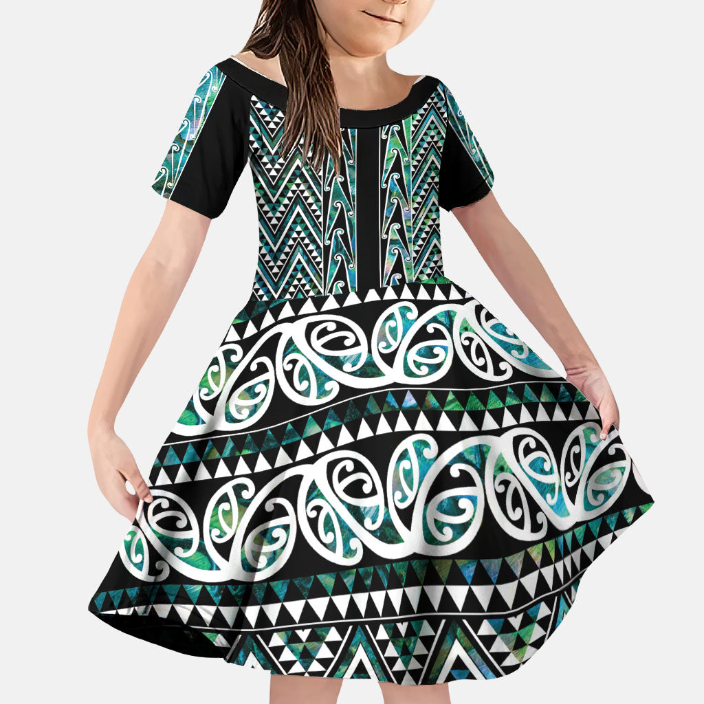 New Zealand Maori Niho Taniwha Family Matching Off Shoulder Short Dress and Hawaiian Shirt Papua Shell - Mangopare Puhoro Pattern