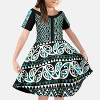 New Zealand Maori Niho Taniwha Family Matching Off Shoulder Short Dress and Hawaiian Shirt Papua Shell - Mangopare Puhoro Pattern