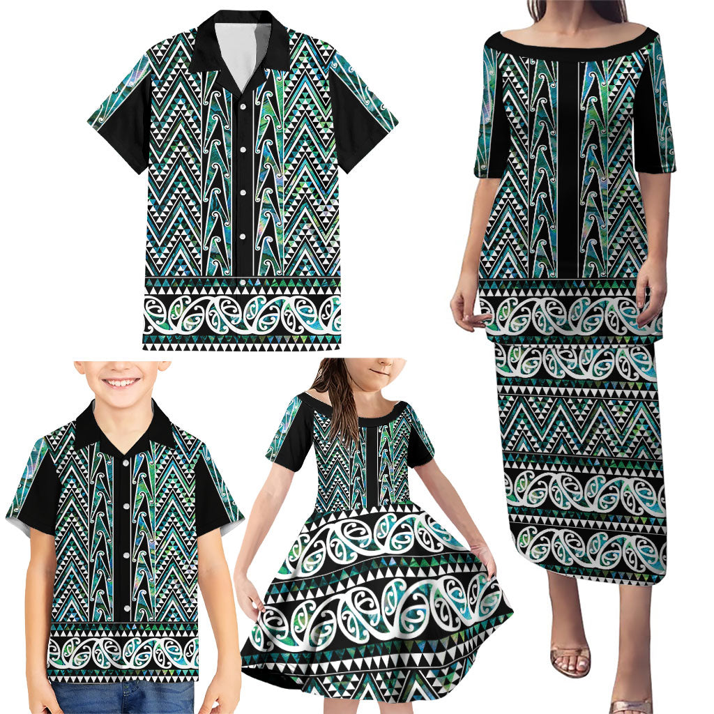 New Zealand Maori Niho Taniwha Family Matching Puletasi and Hawaiian Shirt Papua Shell - Mangopare Puhoro Pattern