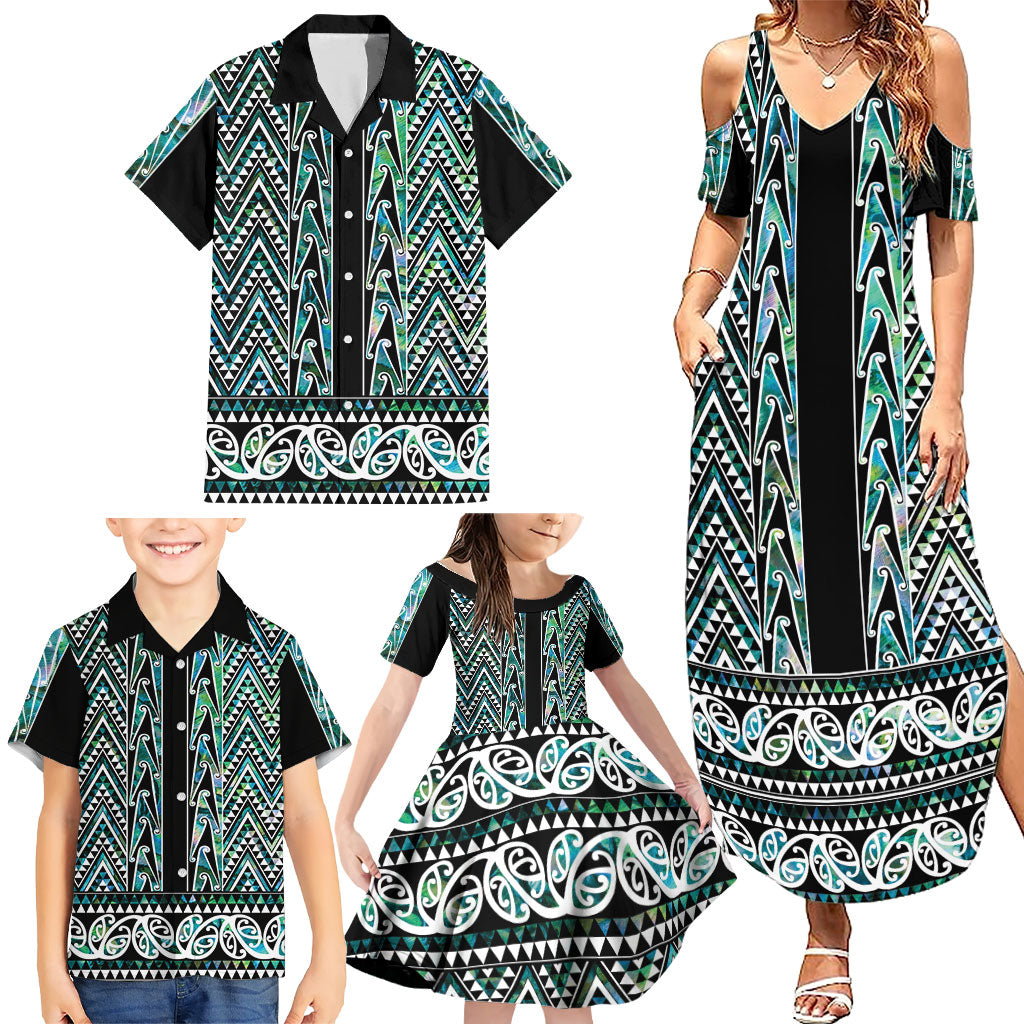 New Zealand Maori Niho Taniwha Family Matching Summer Maxi Dress and Hawaiian Shirt Papua Shell - Mangopare Puhoro Pattern