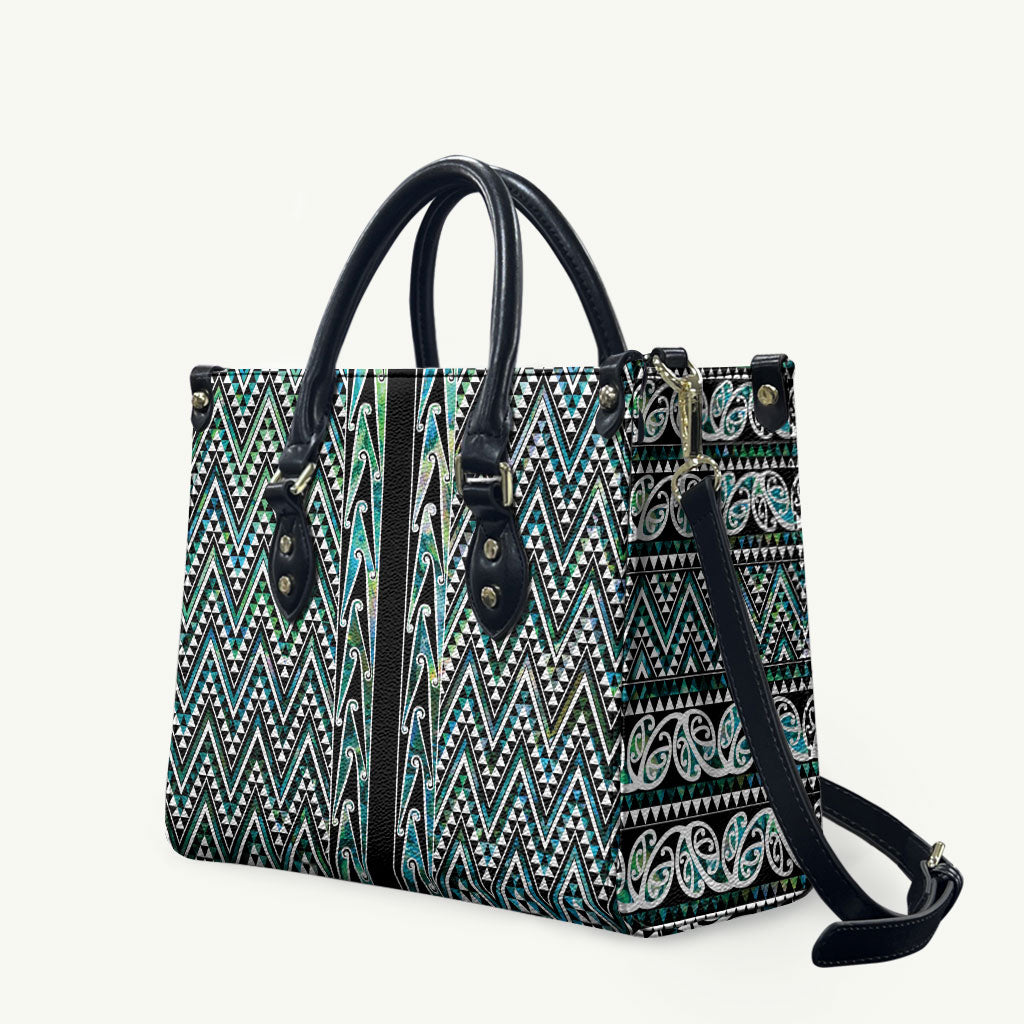 New Zealand Maori Niho Taniwha Leather Bag Papua Shell - Mangopare Puhoro Pattern LT9 Green - Polynesian Pride