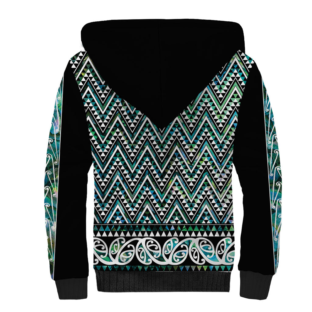 New Zealand Maori Niho Taniwha Sherpa Hoodie Papua Shell - Mangopare Puhoro Pattern