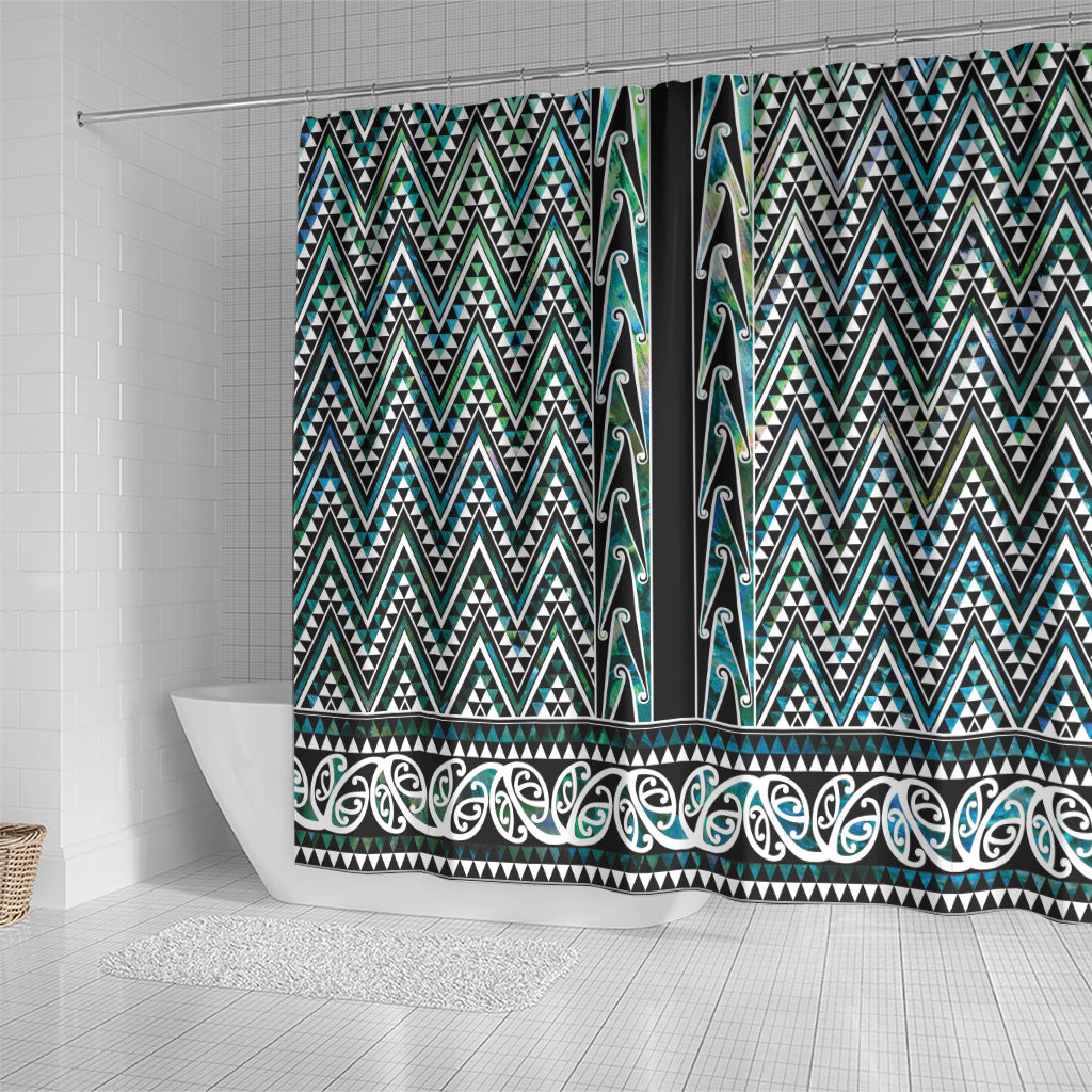 New Zealand Maori Niho Taniwha Shower Curtain Papua Shell - Mangopare Puhoro Pattern