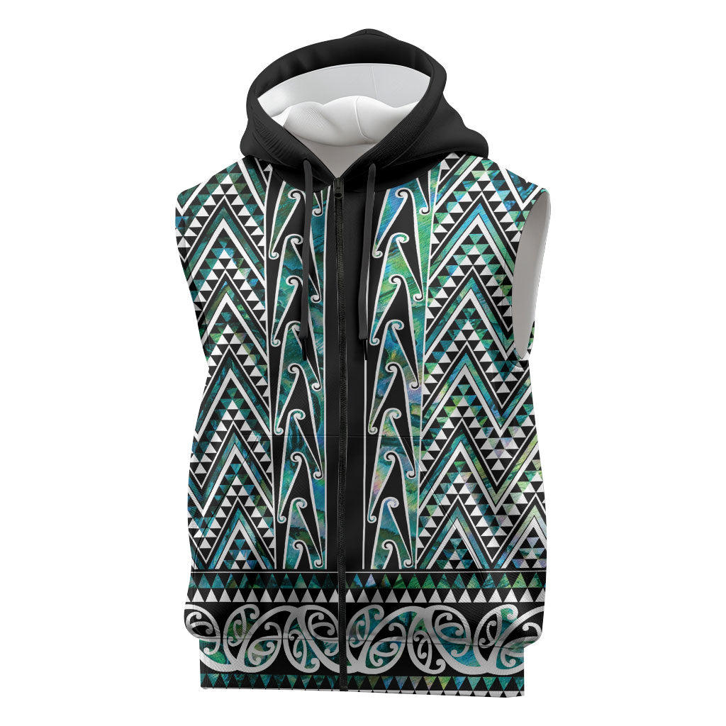 New Zealand Maori Niho Taniwha Sleeveless Zip Hoodie Papua Shell - Mangopare Puhoro Pattern LT9 Green - Polynesian Pride