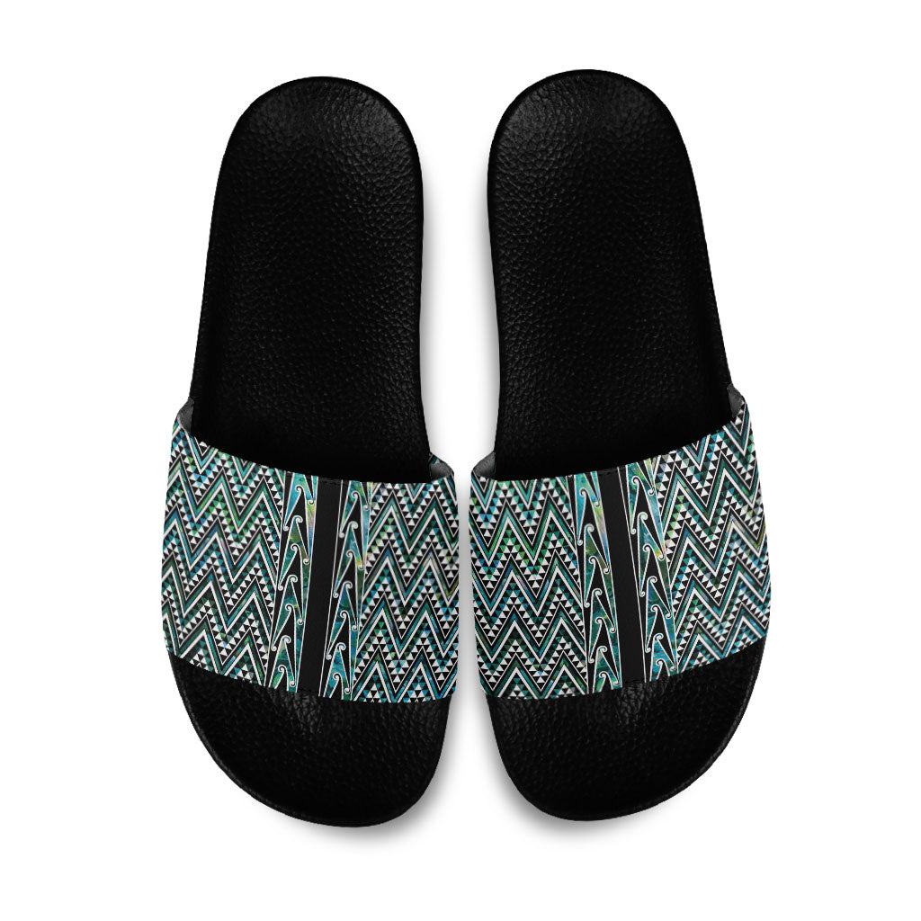 New Zealand Maori Niho Taniwha Slide Sandals Papua Shell - Mangopare Puhoro Pattern LT9 Green - Polynesian Pride
