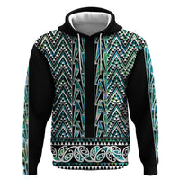 New Zealand Maori Niho Taniwha Zip Hoodie Papua Shell - Mangopare Puhoro Pattern
